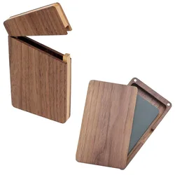 Wooden Business Card Holder Portable Magnetic Closure Business Card Case Walnut Wood ID Name Card Sleeve for Men Women Office