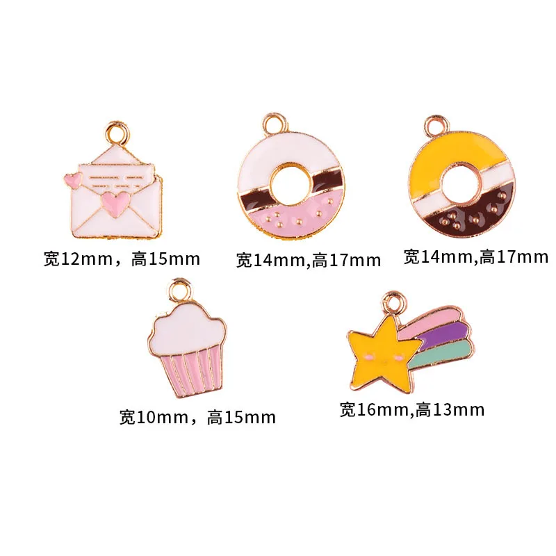 10pcs/lot  Donut Envelope Star Cake  Enamel Charms Fashion Jewelry Earring Bracelets DIY Making Gold Color