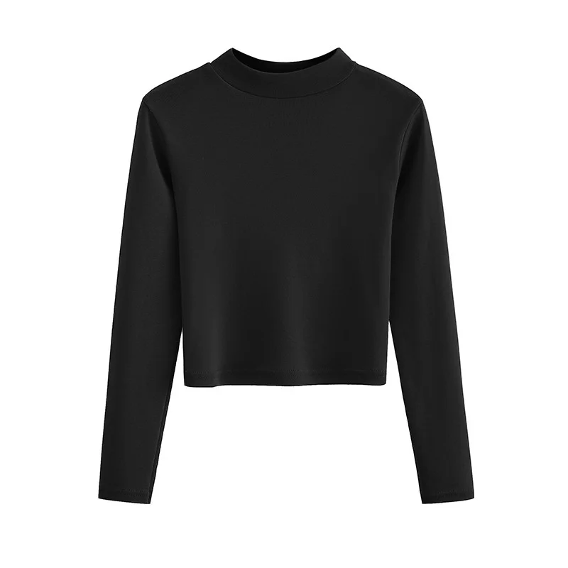 Fashion Women T-shirt Long Sleeve Crew Neck Solid Slim Fit Ladies Crop Top for Daily Streetwear Fashion Autumn Solid Tops