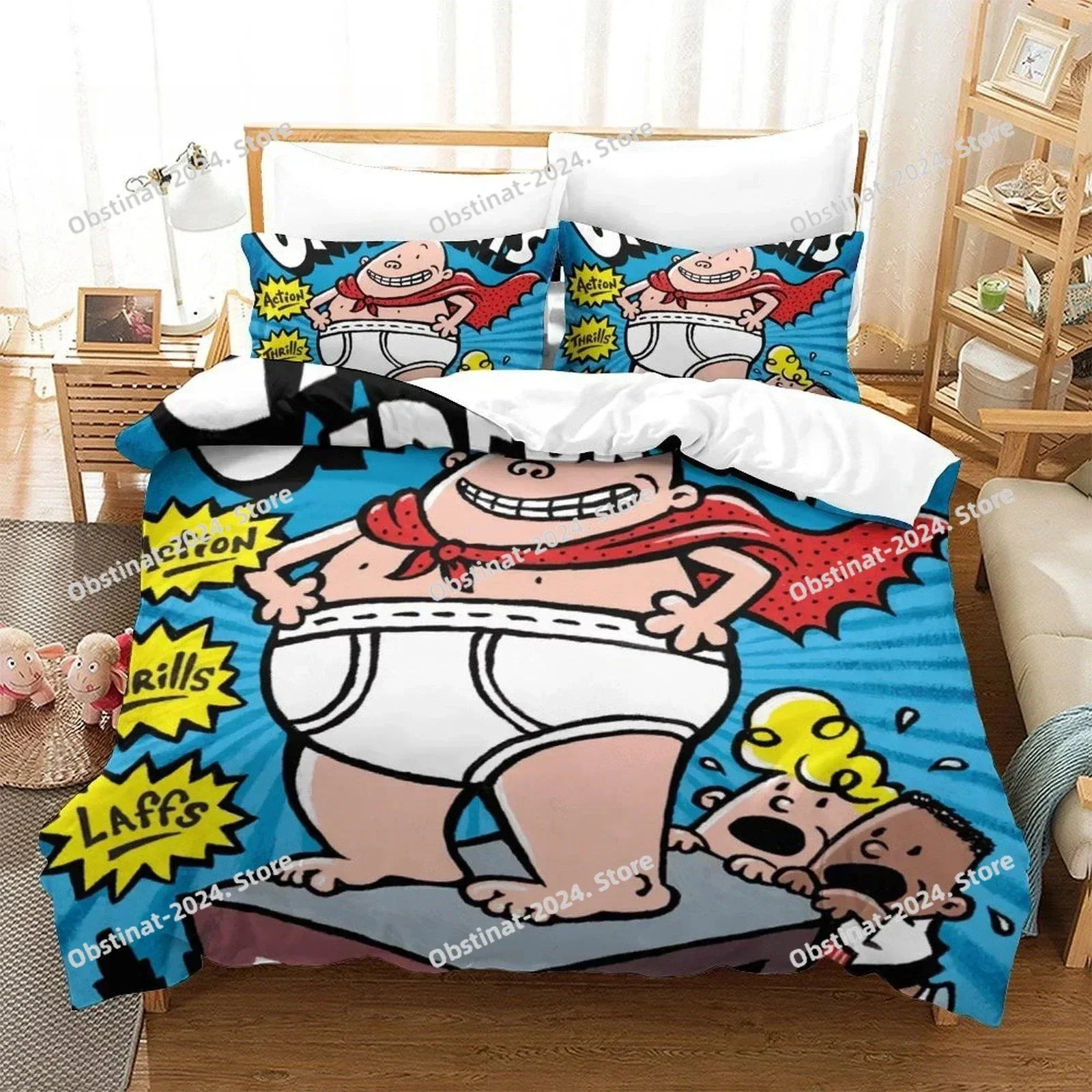 Fashion Captain Underpants 3D Printing Comforter Bedding Set,Duvet Cover Quilt Cover Pillowcase,King Queen Size Bedding Set Kid