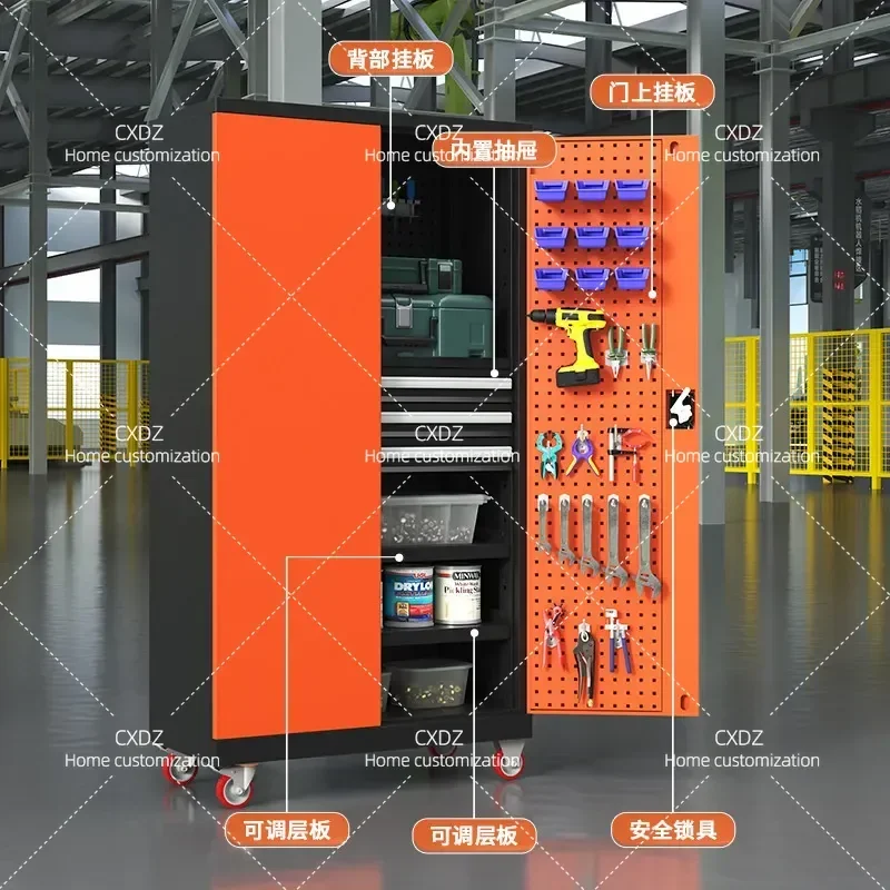 Heavy Duty Tool Cabinet Thickened Metal Storage Locker with Wheels Mobile Workshop Iron Cabinet for Garage Parking Lot