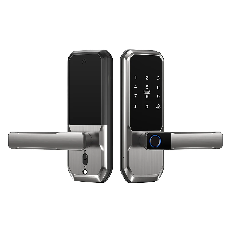 Aluminum Alloy Tuya WiFi Biometric Smart Lock Support Fingerprint & Card Access Operated Via APP & Mechanical Key