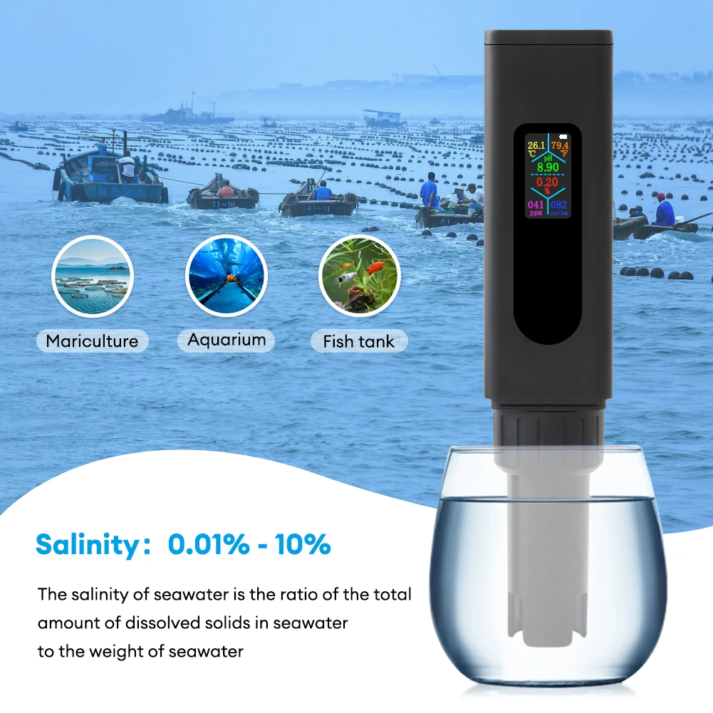 High Accuracy 5 in 1 Salinity/EC/Temp/TDS/PH Meter Digital Drinking Water Quality Tester For Aquarium Hydroponics Type-C Charge