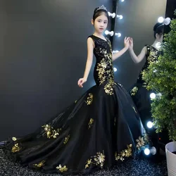 Child Girls Evening Sequins Dress for Birthday Wedding Cocktail Party Costume Black Sequins Sleeveless Long Dresses 3 12 Years