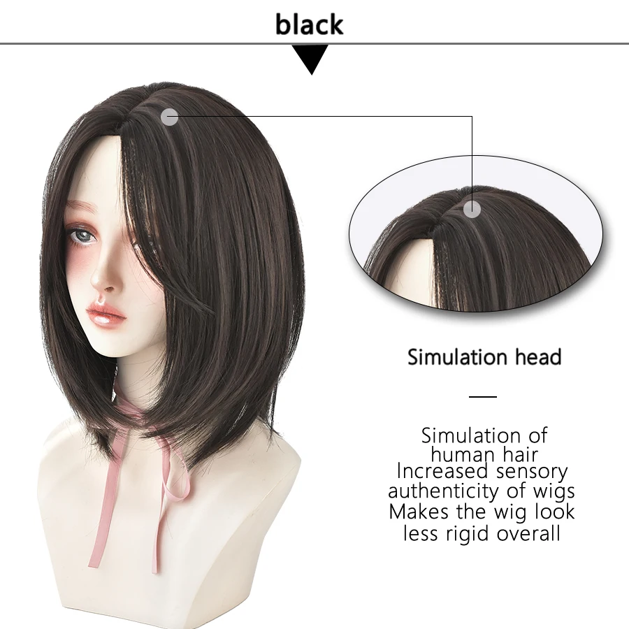 7JHH WIGS Short Bob Middle Part Straight Wig For Women Black Shoulder Length Heat Resistant High Temperature Crochet Hair