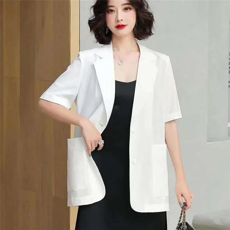 Suit Jacket Female 2024 Summer New Korean Blazer Coat Women Thin Fashion Short-Sleeved Outwear Ladies Temperament Overcoat Tops