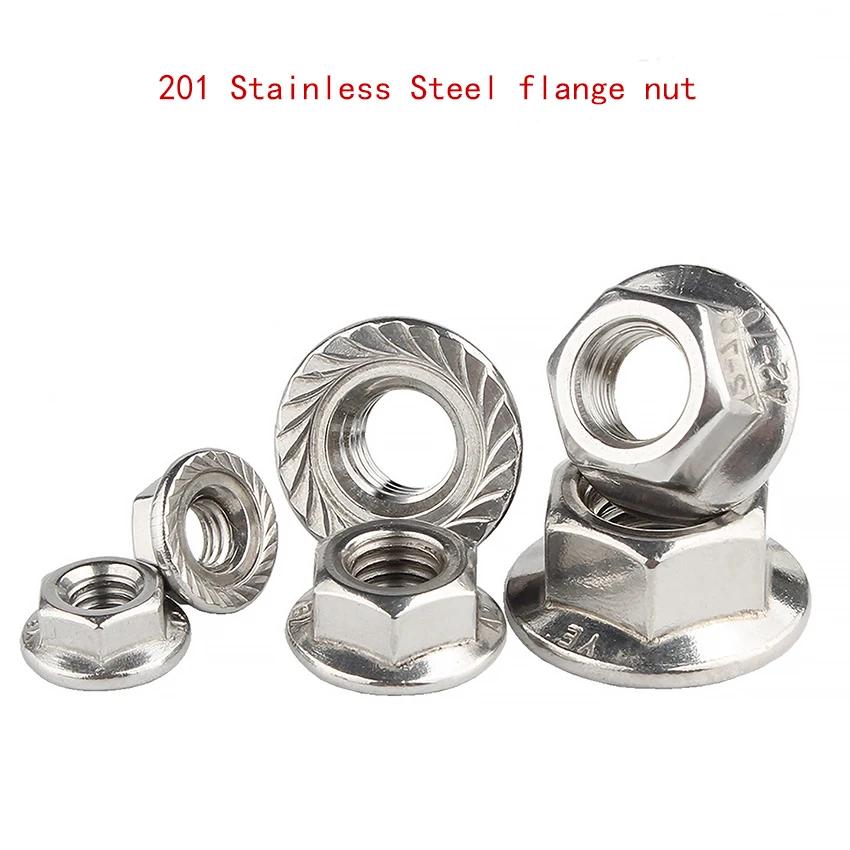 Flange Nut 201 Stainless Steel With Flange Lock Nut Hexagonal Anti Slip Lock Nut M3-M16