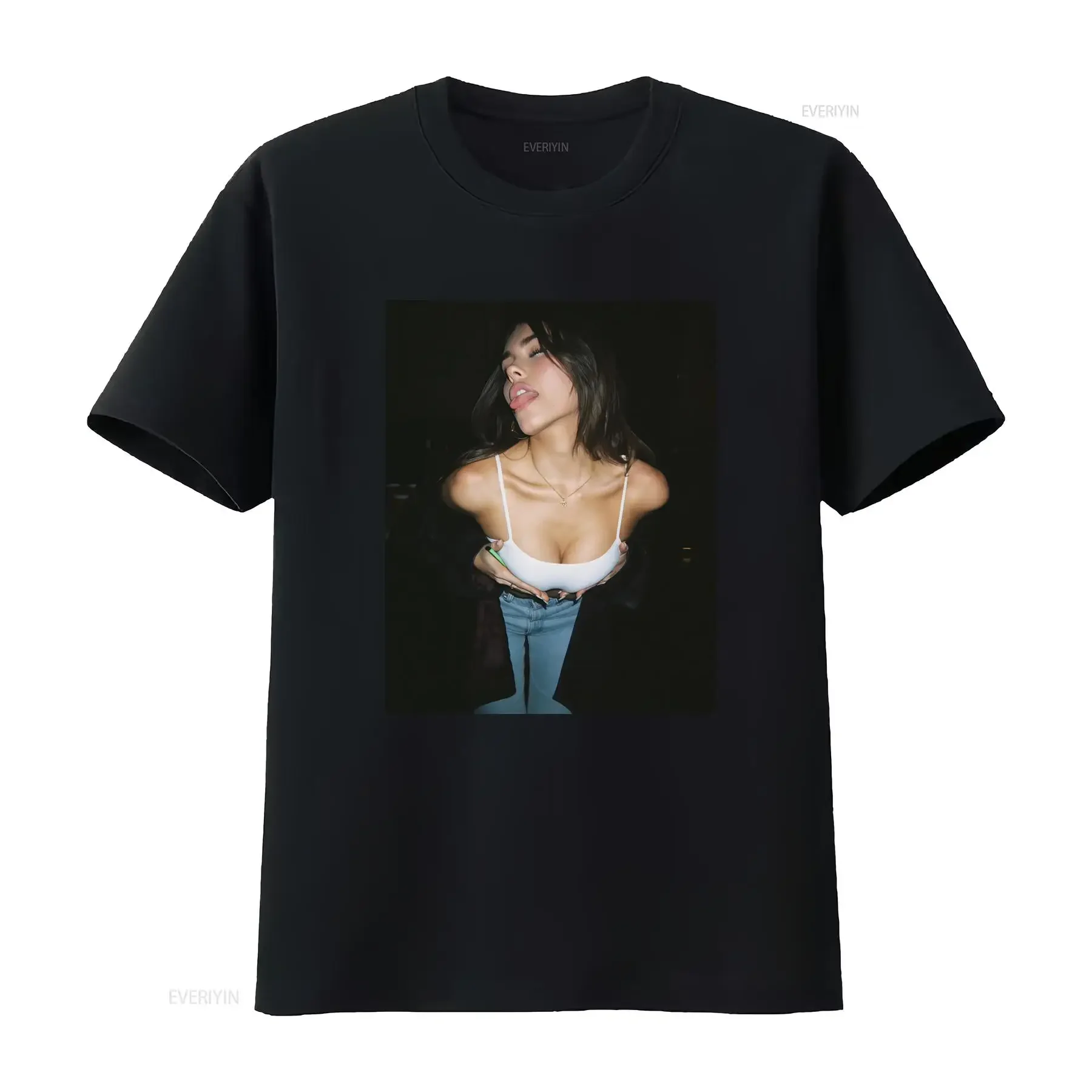 Madison Beer Style Women's Sexy Fashion T Shirt for US Market vintage Washed Stretched streetwear homme Slightly graphic