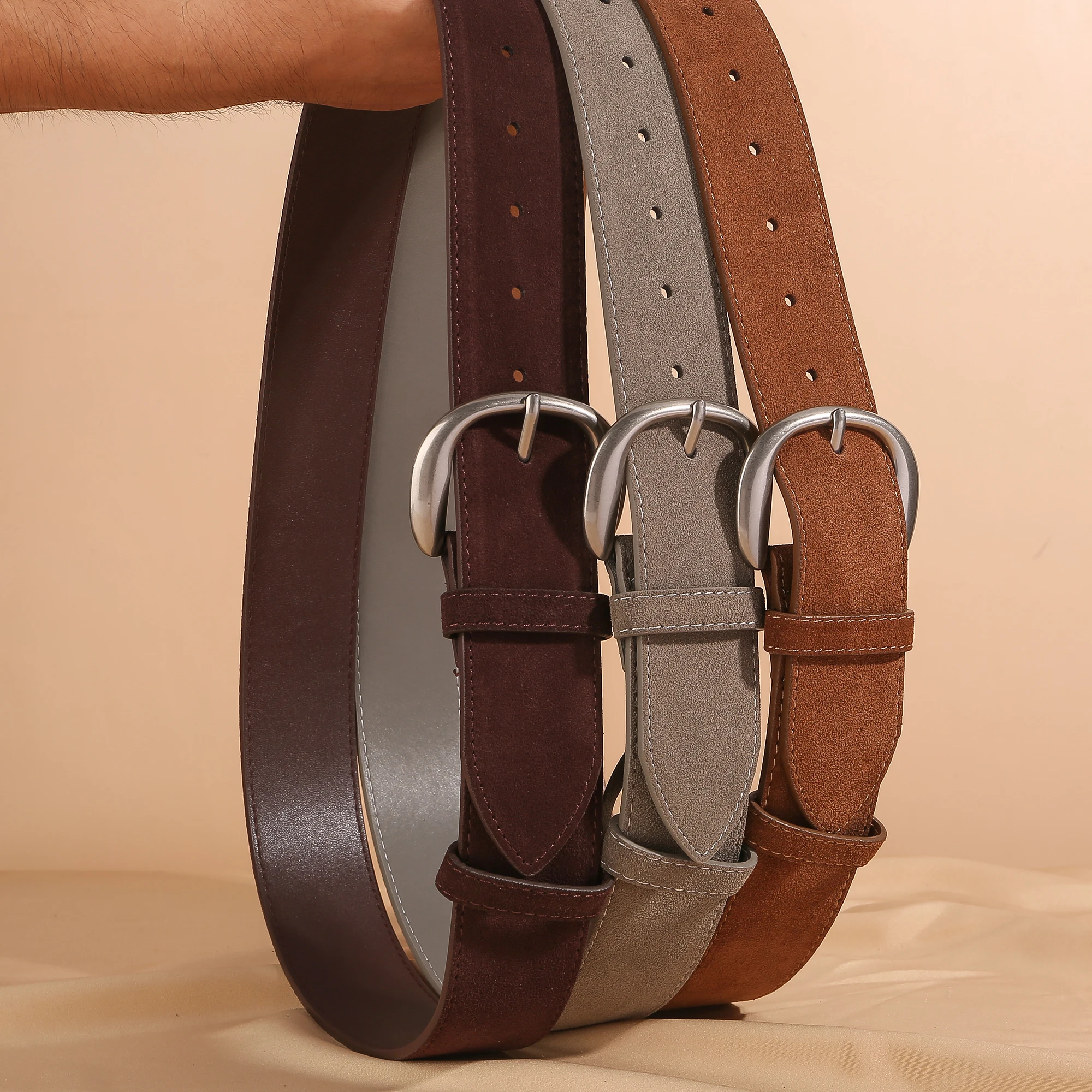 여성용 천연 가죽 와이드 벨트 - 빈티지 스웨이드 가죽 허리 벨트, 드레스와 바지용 금속 버클 포함