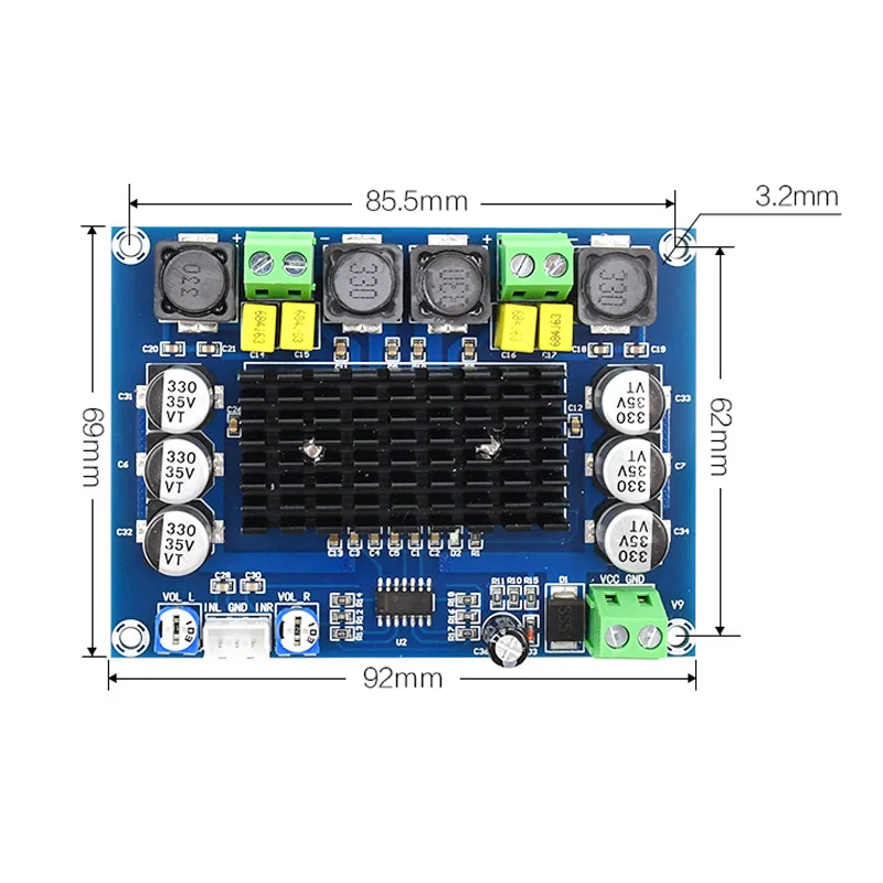 XH-M543ハイパワーデジタルアンプ、boardtpa3116d2audio、モジュールdclass、デュアルチャネル、2x120w