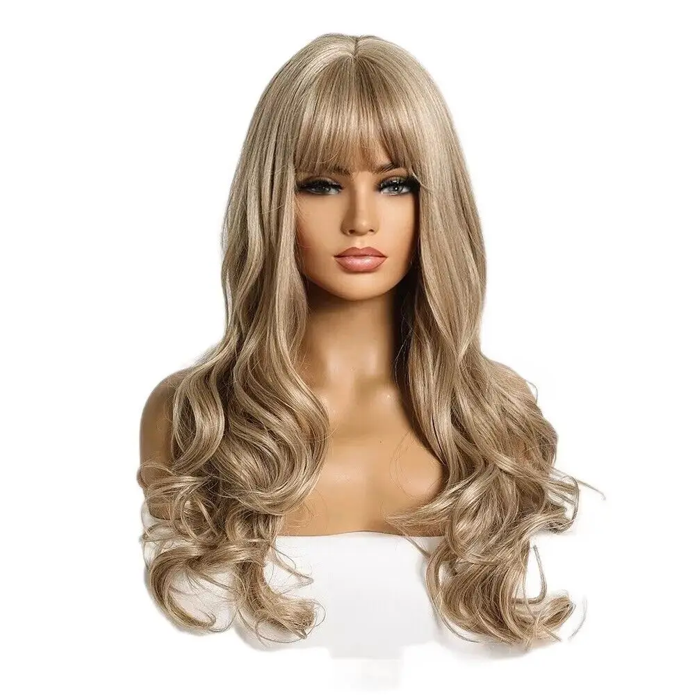 Costume Wigs With Fringe Synthetic Hair Heat Resistant Ash blonde Long Wavy