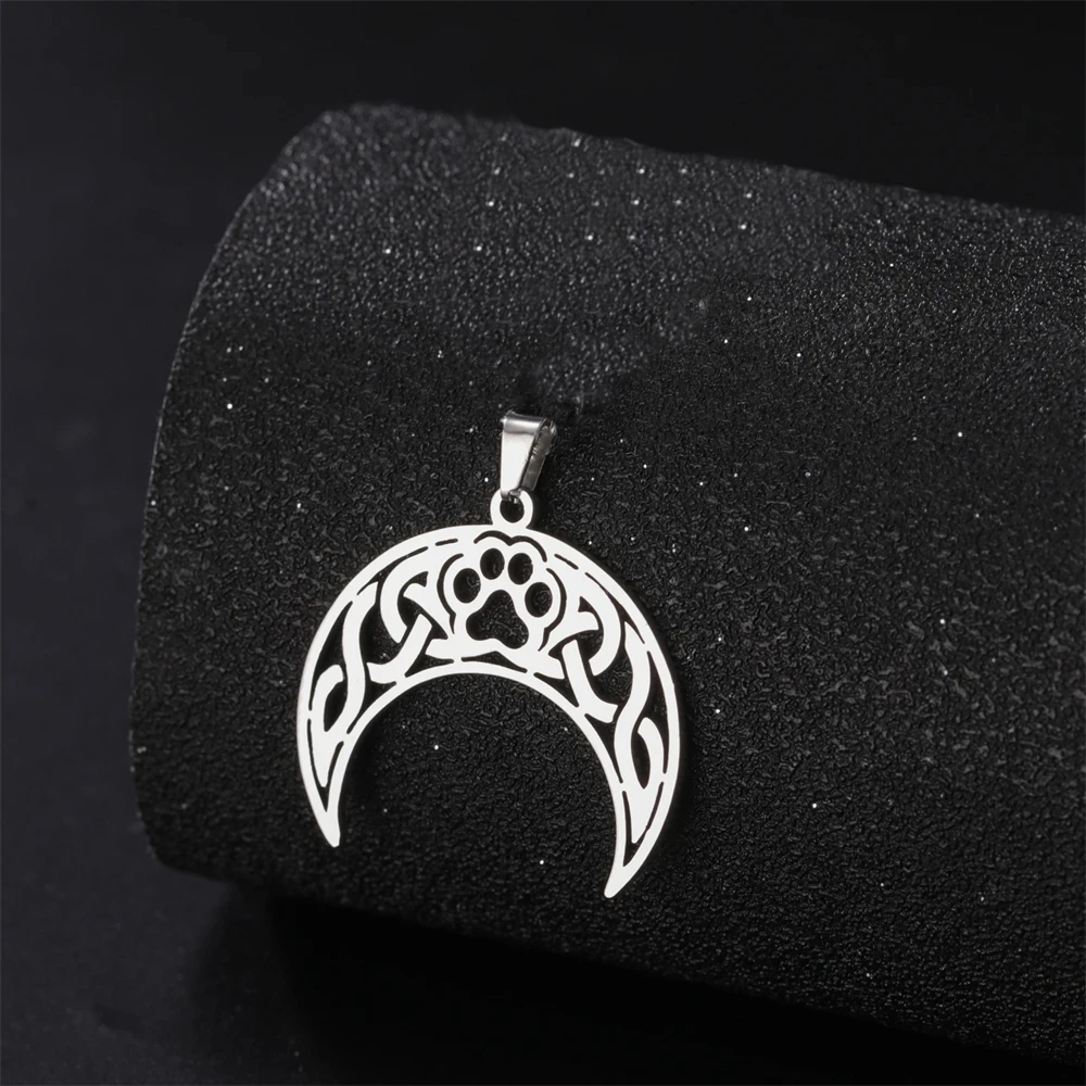 EUEAVAN 1pc Crescent Moon Paw Print Celtics Knot Pendant for Necklace Stainless Steel Charms Pendants Jewelry Making Supplies