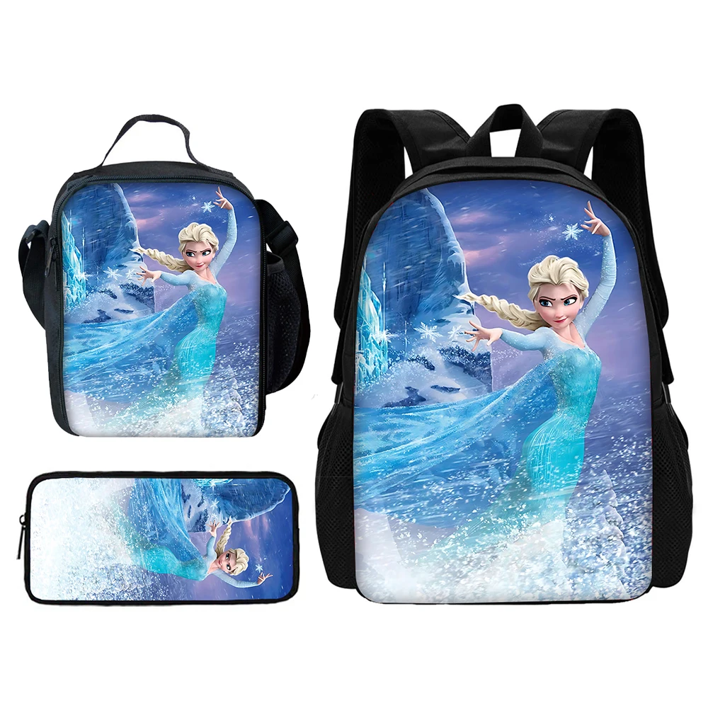 3 pcs set Frozen Princess Elsa Child School Backpack with Lunch Bags ,Pencil Bags ,Cartoon School Bags for Boys Girls Best Gift