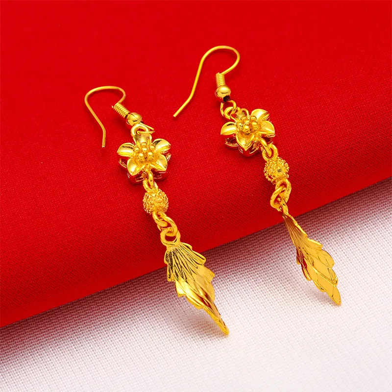 24K Bauhinia Leaf Real Gold Earrings, High Quality 999 Pure Gold Earrings AU999 Luxury Quality Jewelry Gold Earrings for Women