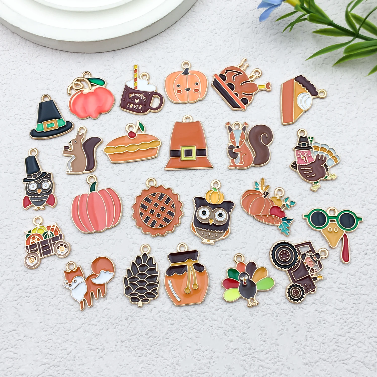 10/23pcs Drip Zinc Alloy Thanksgiving Charms Pumpkin Pie Squirrel Owl Pendants DIY Jewelry Making Bracelet Necklace Accessories