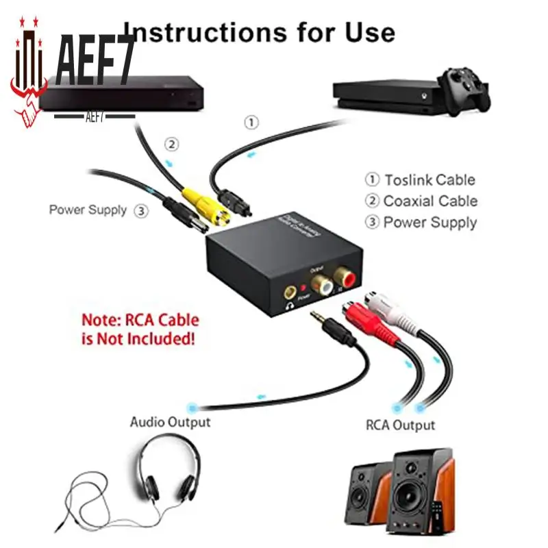 

AEF7-DAC 192Khz Digital To Analog Audio Converter, Toslink Optical To 3.5Mm Adapter For PS 4 HD DVD Home Theater System