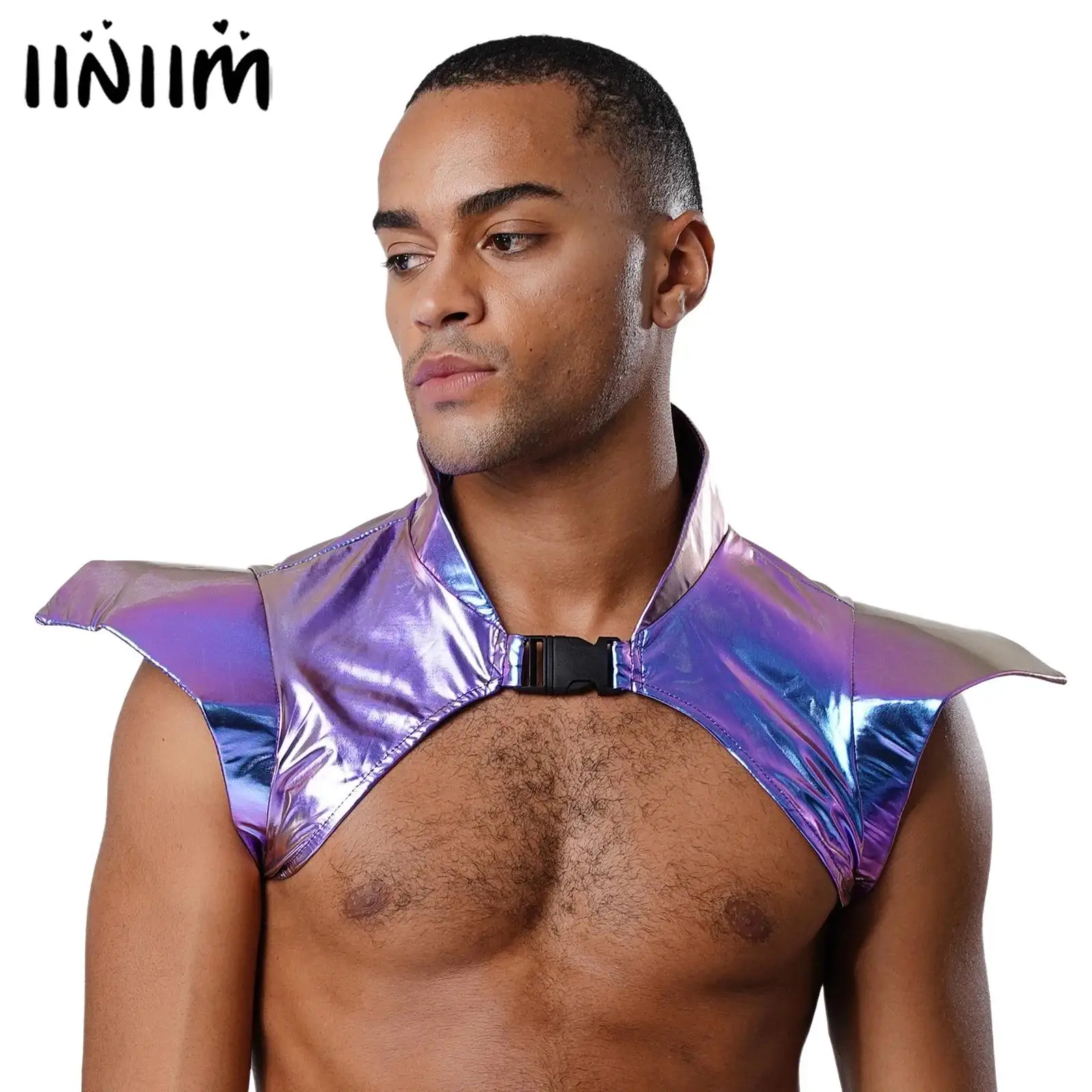 

Mens Shiny Metallic Gothic Armor Shrug Steampunk Gothic Shoulder Epaulet Collared Pauldron Armour Halloween Performance Costume
