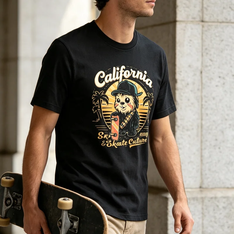 California Panda Skate T-Shirt Vintage Skate Culture Graphic Tee Casual Streetwear for Men Women Retro Black Navy Top Harajuku