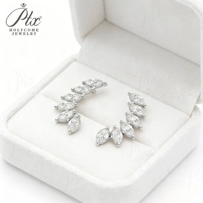 

Stud Earrings 6-stone Marquise Cut Moissanite Diamond 925 Sterling Silver Plated 18k Gold Wing Shape Hypoallergenic Unique Charm