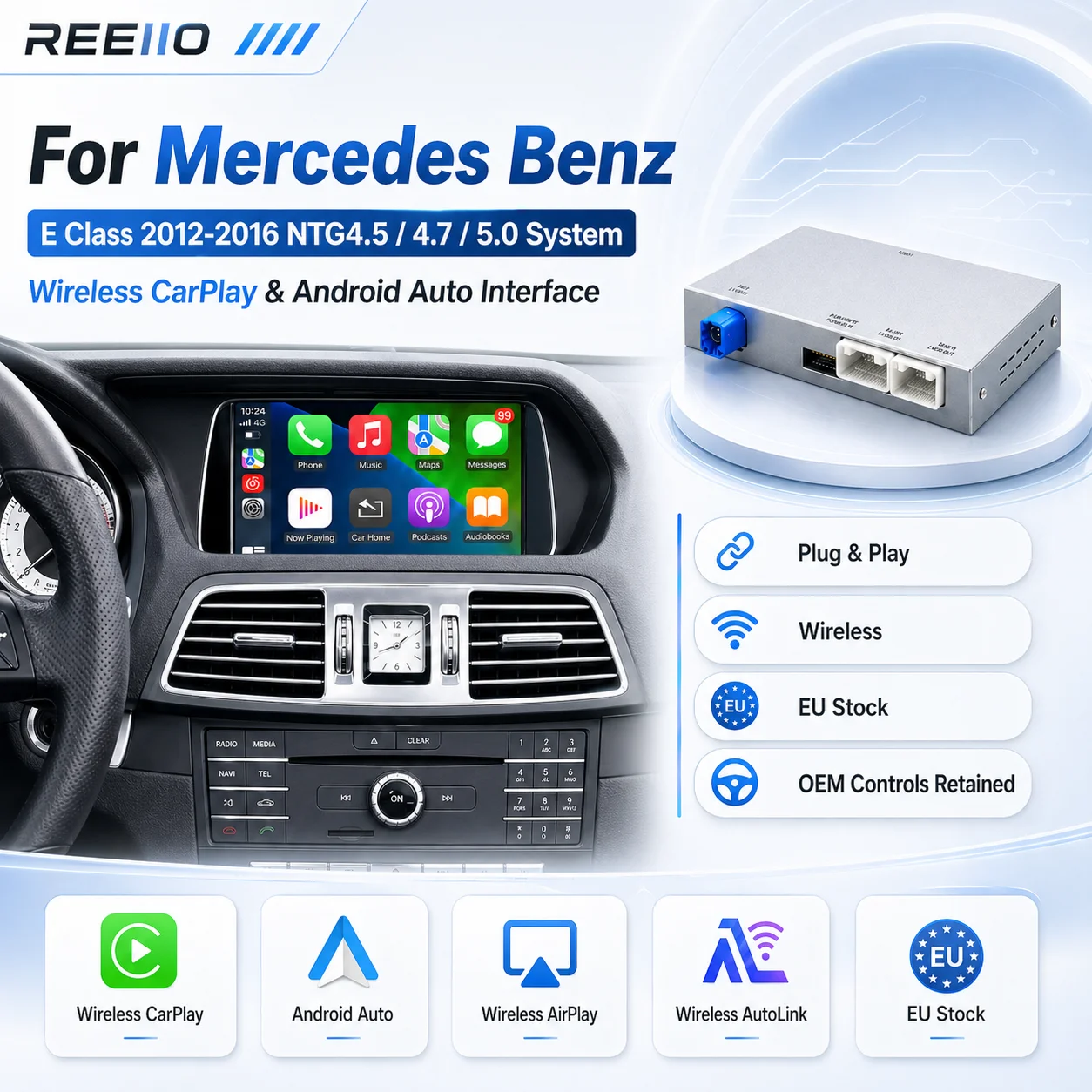 Boîtier décodeur CarPlay sans fil pour Benz W212 C207 W213 Classe E NTG4.5 4.7 5.0 COUPE Android Auto GPS BT Accessoires multimédias