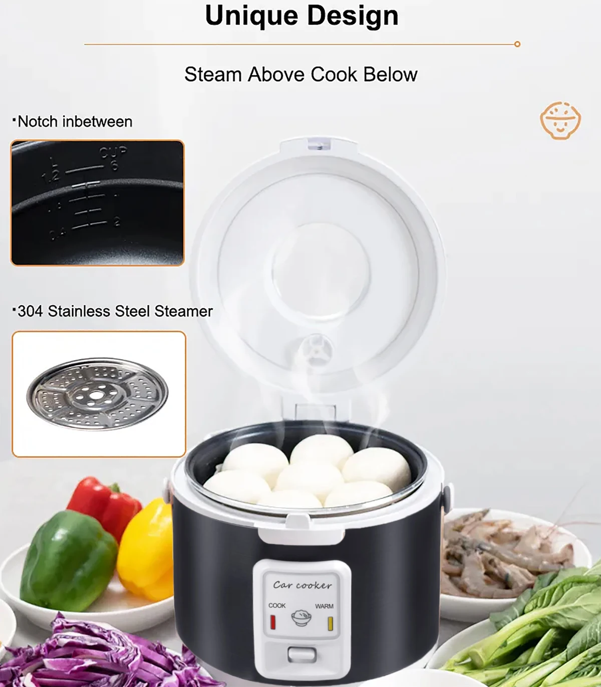 24V 220V Rice Cooker Soup Steamer Heating Lunch Box Meal Heater Warmer 3L home Appliance for Camping travel Black Russian Menu