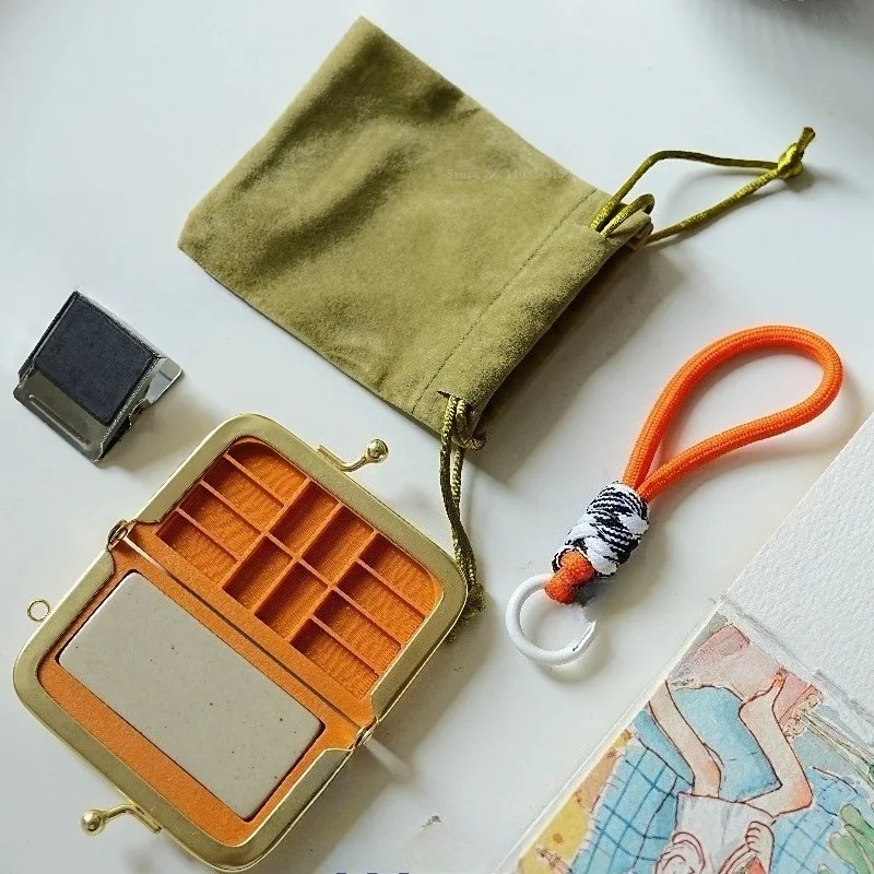 Retro Matte Gold Portable Paint Box Storage Bag Set Art Sketching Painting Ceramic Palette Handbook Water Color Drawing Clip