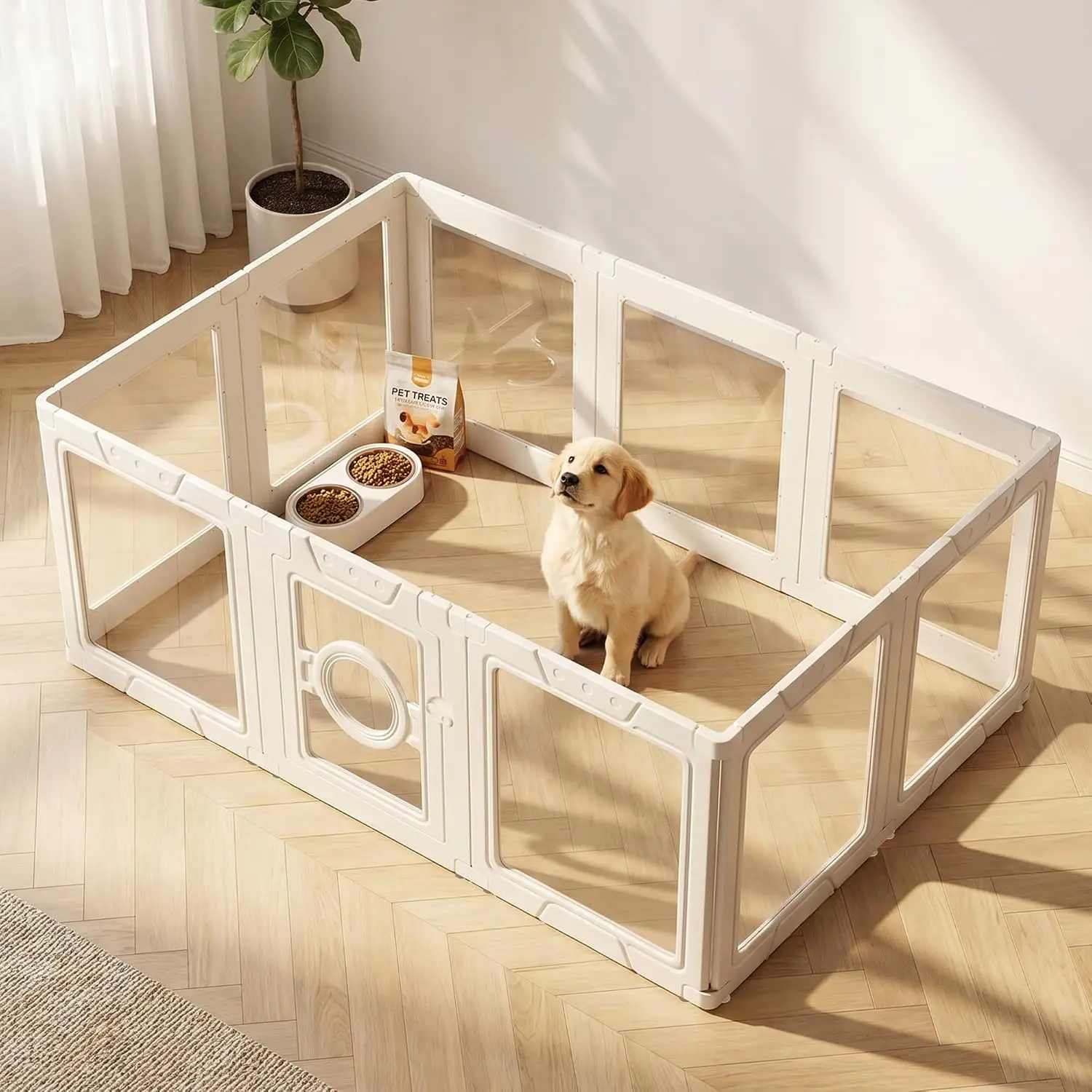 Clear Acrylic Dog Playpen Indoor, Small Pet Play Pen for Puppy Cat Rabbit, Portable Dog Fence Crate Kennel Whelping, Customized