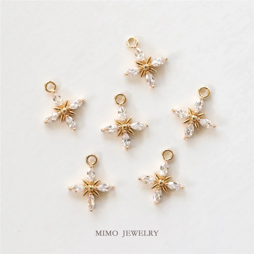 Color copper plated gold cross exquisite zircon floret pendant Korean handmade accessories