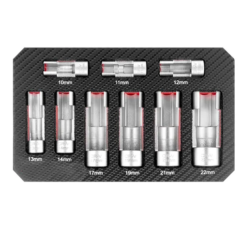 Imagen 1 del producto 9 Uds Sensor de oxígeno tubo de aceite abierto manga de desmontaje llave ranurada tuerca acampanada juego de enchufes herramienta de reparación Hexagonal de inyección de combustible