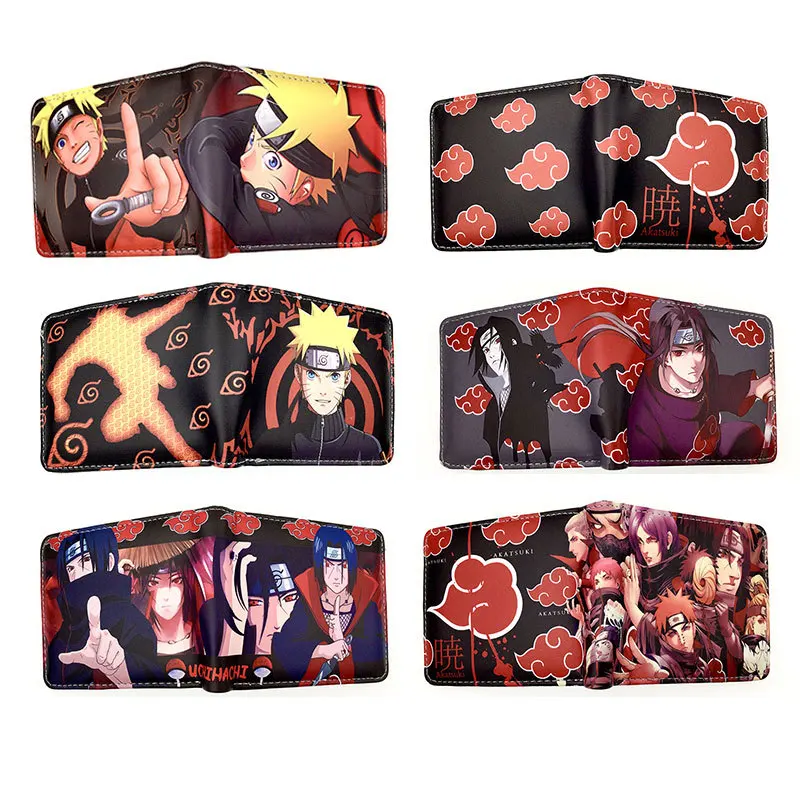 

Naruto Anime Character Printed Wallet Uzumaki Naruto Akatsuki Sasuke Cartoon Pu Waterproof Short Wallet Boy Coin Purse Kids Gift