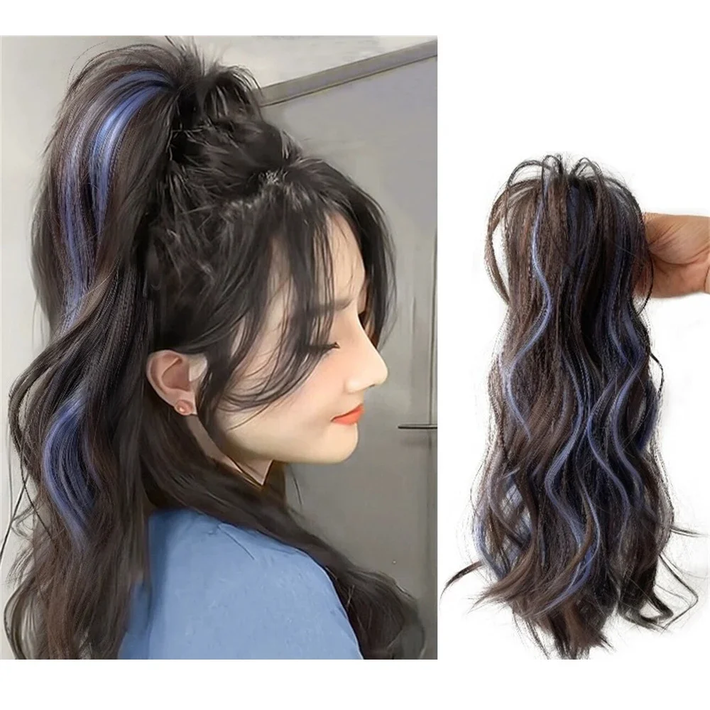 

Korean Ponytail Extensions Synthetic Fiber Highlighted Claw Clip In Long Curly Ponytail Wigs For Women Heat Resistant Hair Piece