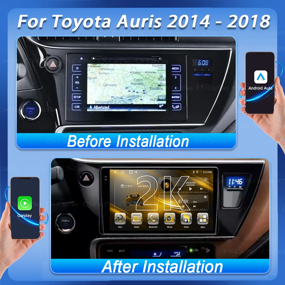 Android 16 Car Radio For Toyota Auris 2014 2015 2016 2017 2018 Corolla Altis Hybrid Carplay Multimedia Player Stereo 5G WiFi GPS