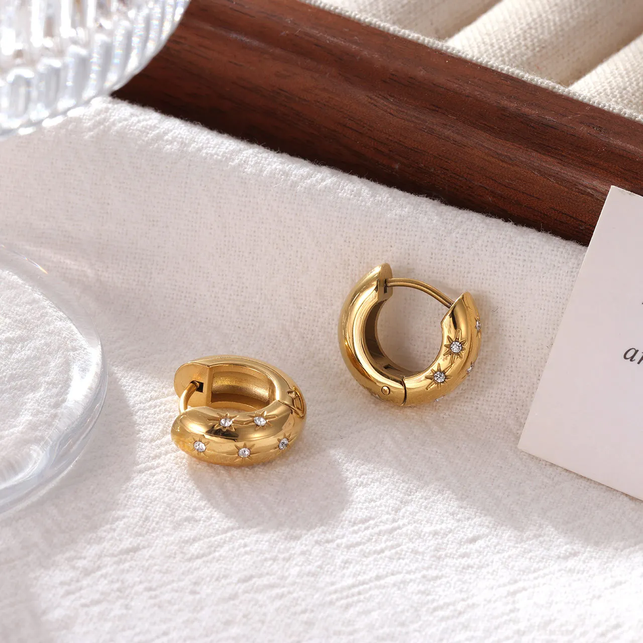 French Retro Zircon Star Stainless Steel Stud Earrings Statement Rust Resistant Charm Waterproof 18K Gold PVD Plated Jewelry