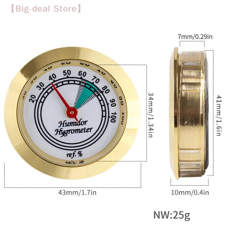 【M】Brass Analog Hygrometer Humidity Gauge For Humidors 43mm High Accuracy Mechanical Humidity Tester Box Violin