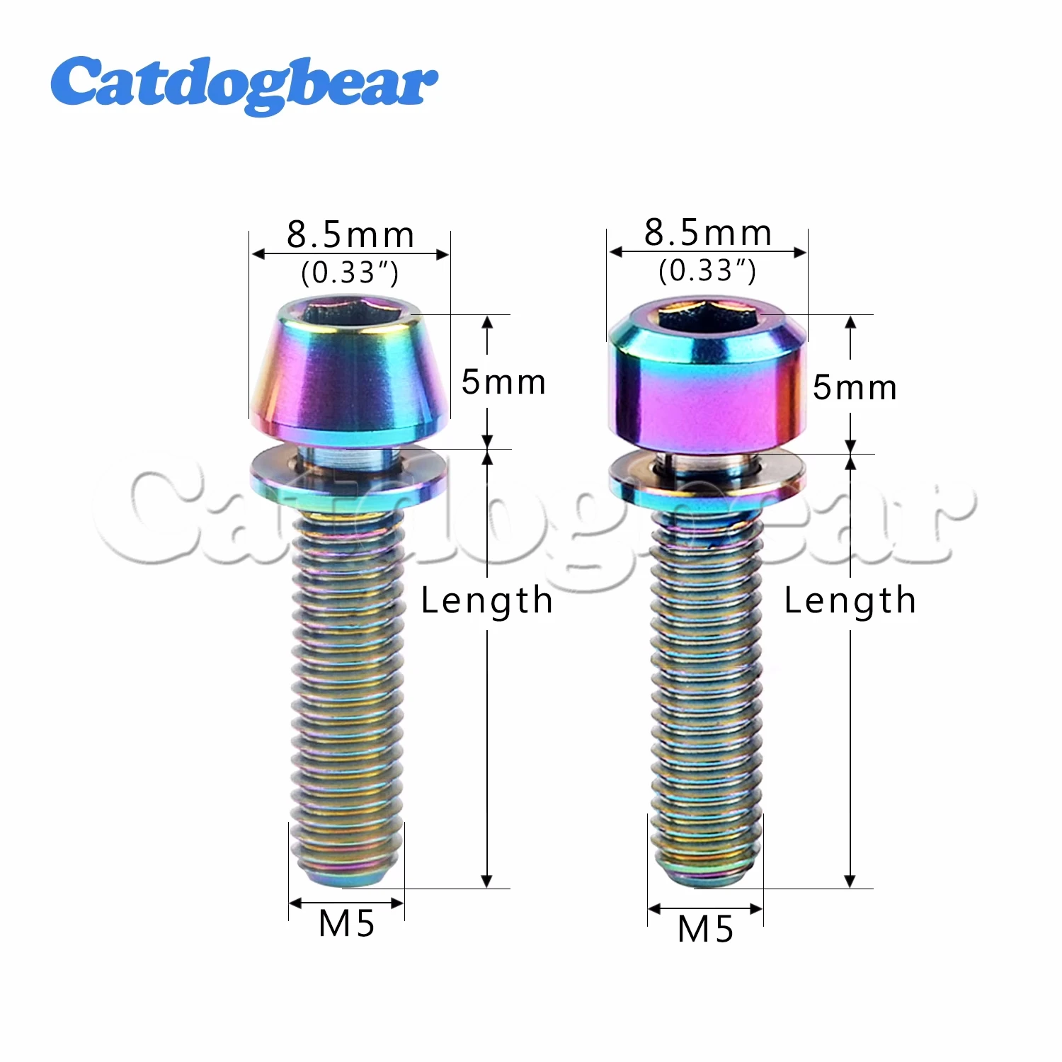 Catdogbear 4Pcs M5X16 18 20mm Titanium Bolt Screws with Washers for Mountain Bike Road Bike Set Screws