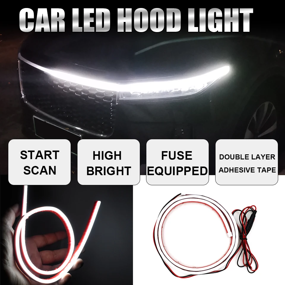 High Bright Car Hood Light Led Daytime Running Light Tail Auto Dynamic Flow Styling Lamp Guide Thin Strip 12V with Start Scan