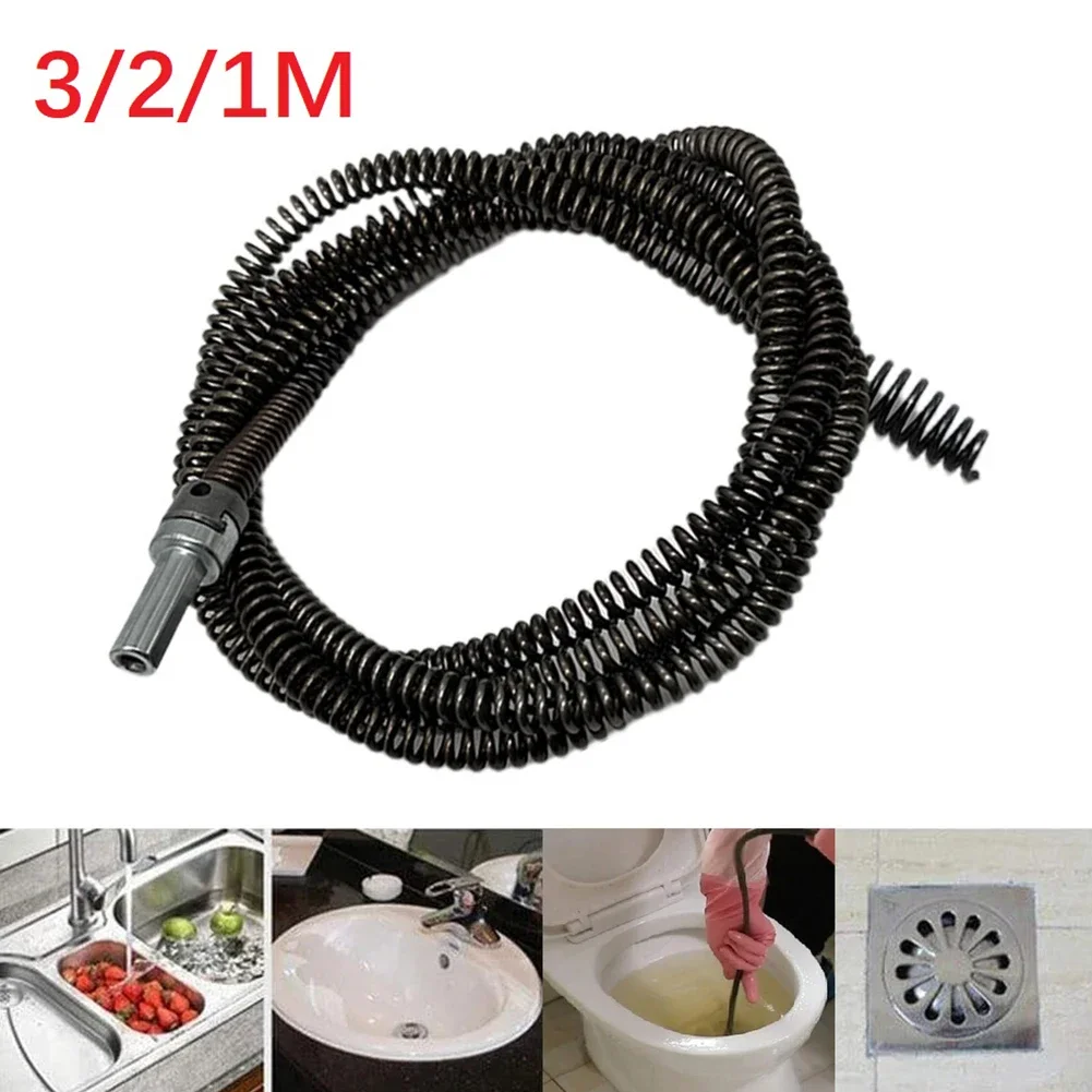 3-1M Pipe Dredging Tool Spring Pipe Sewer Pipe Unblocker 16mm Connector Bathroom Kitchen Drain Cleaner Sink Basin Pipeline Tool