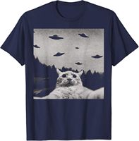ThreadWeird Alien Cat UFO T-Shirt Classic Fit Round Neck Black Adult T Shirts for Women Harajuku Luxus Marken Playeras De 82975