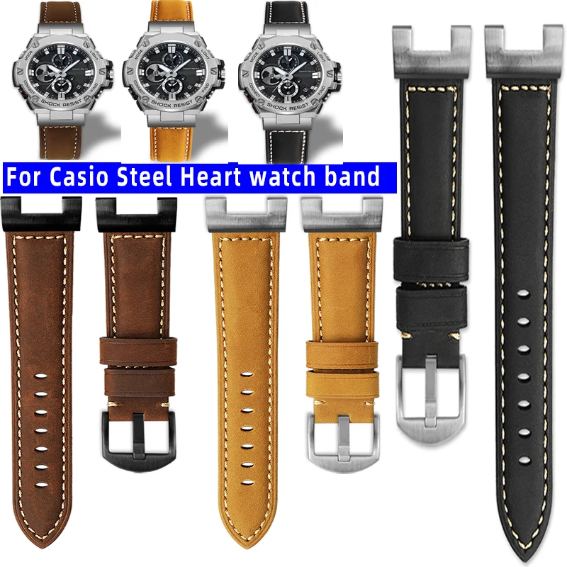 

Ремешок для часов Casio G-SHOCK Steel Heart GST-S130/S110/S120/W130L/B100/W300, модифицированный мужской ремешок из натуральной кожи, аксессуары для часов