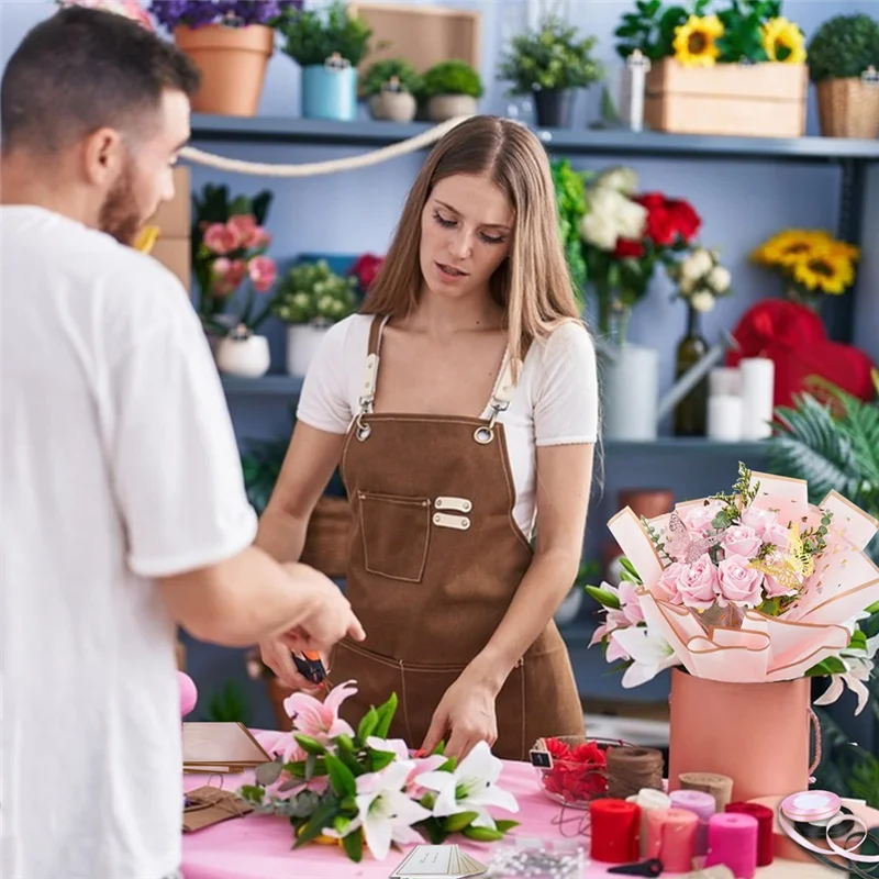 A59E-200Pcs Flower Wrapping Paper Kit, 40 Sheets Waterproof Flower Wrapping Paper, Black & Pink Floral Bouquet Wrapping Paper