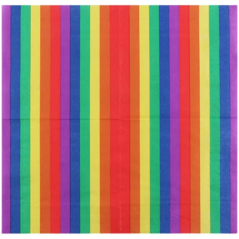 Colourful Printed Napkins Striped Printed Cloth Paper Wedding Party Tissue Rainbow 2 Layer 20pcs/pac Food Grade Paper Placemat