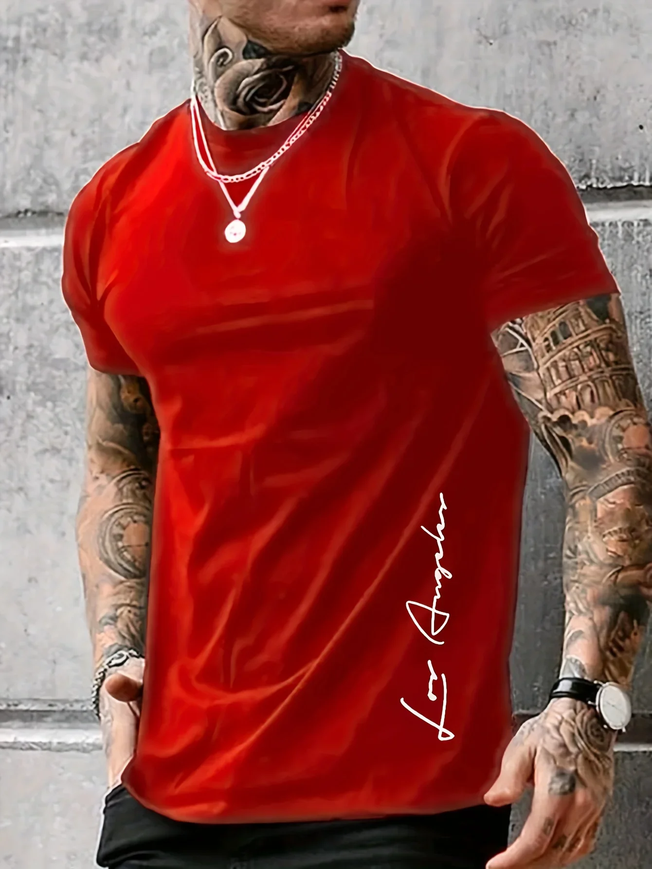 

Men's T shirt summer loose Contrast Color Alphabet los Angelest print slim fit casual sports round neck short sleeved T-shirt