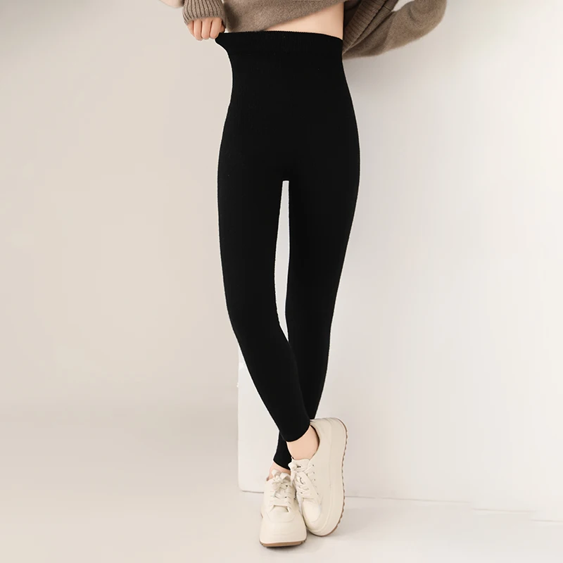 New wool pants in autumn and winter 100% pure wool thick leggings tight solid color plus size cashmere warm pants.