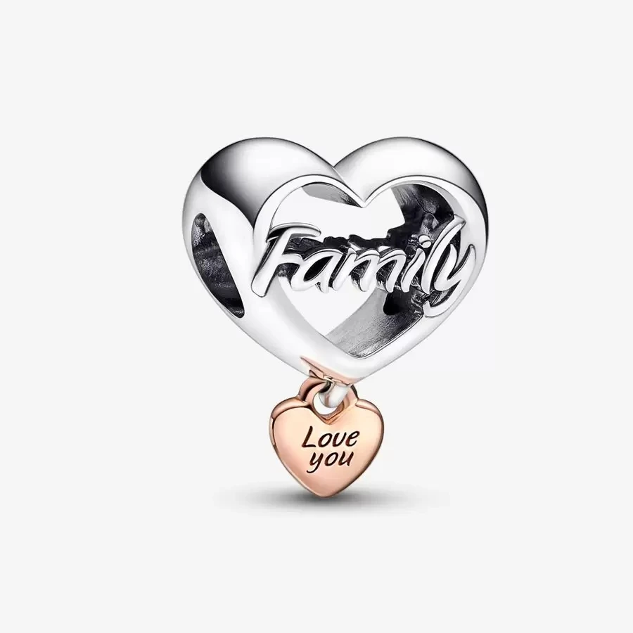 

Love You Family Heart Charms Original 925 Sterling Silver Beads for Women Fits Pandora Bracelet DIY Jewelry Making Free Shipping