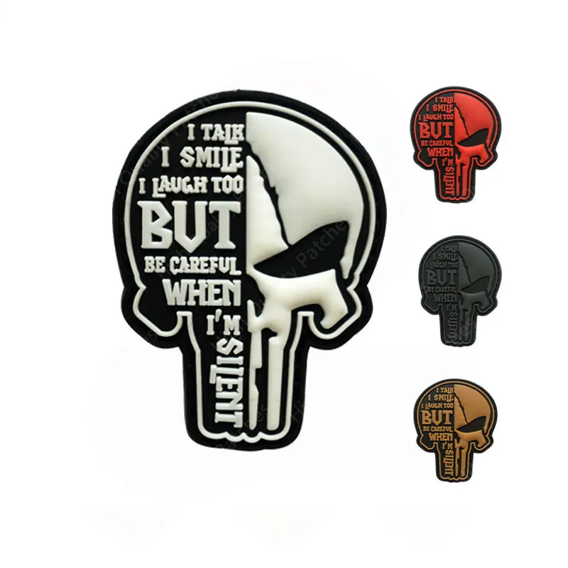 I Talk I Smile Personalized Fun Statement PVC Soft Plastic Alien Punisher Arm Badge Hook and Loop Patches Morale Badge Backpack