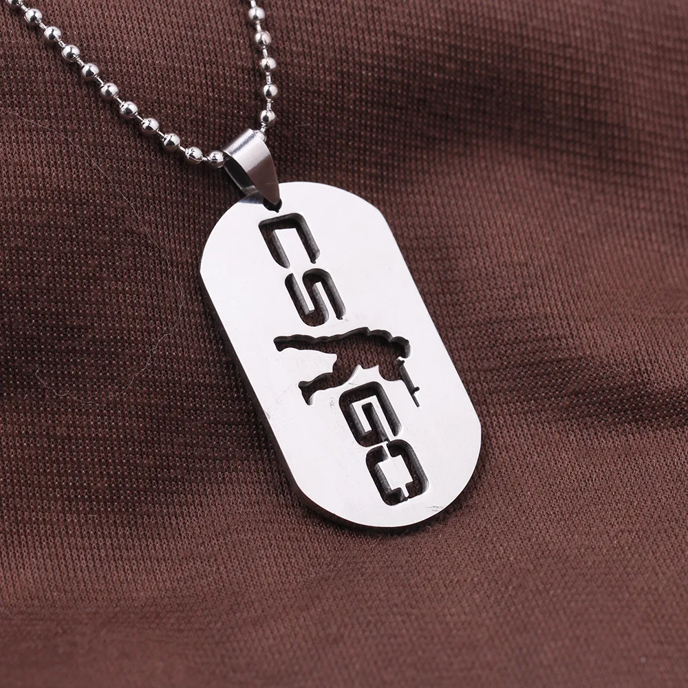1pc CSGO Stainless Steel Pendant Necklace - Punk Rock Hip-Hop Gaming Jewelry with Bold Soldier Silhouette Design for Men & Women