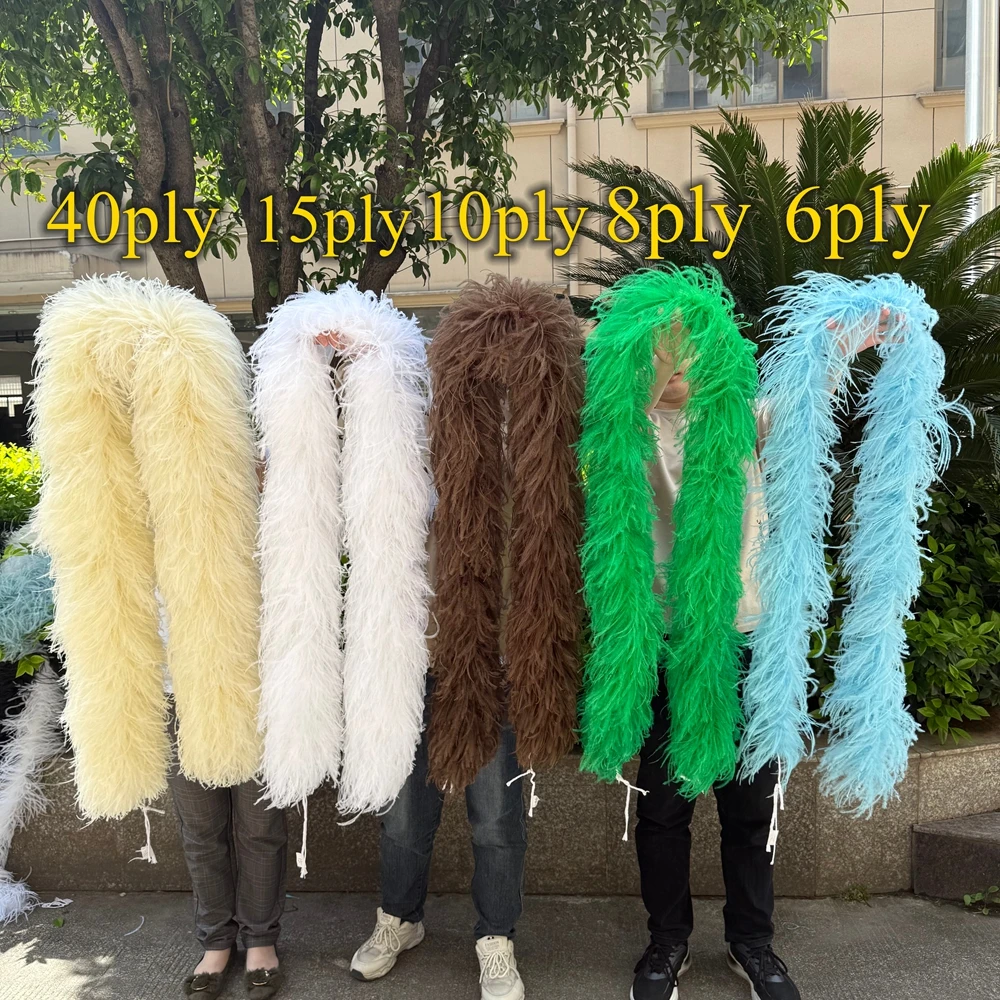 6 8 10 15 40 Ply Ostrich Feather Boa Customized Real Ostrich Feathers Scarf for Lady Wedding Dress Sewing Decoration Plume Shawl