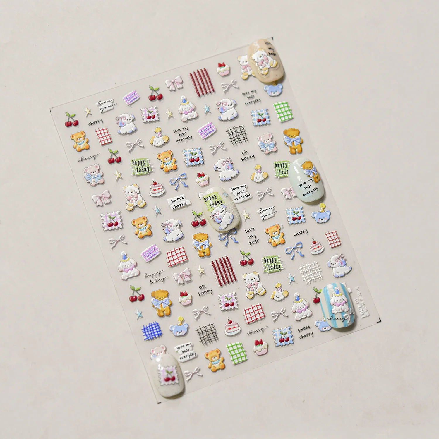 1 قطعة 5D لطيف الكرتون كعكة الدببة ملصقات الأظافر الحلو صافي شبكة اليابانية تنقش ملصقات ذاتية اللصق مانيكير الشارات الديكور