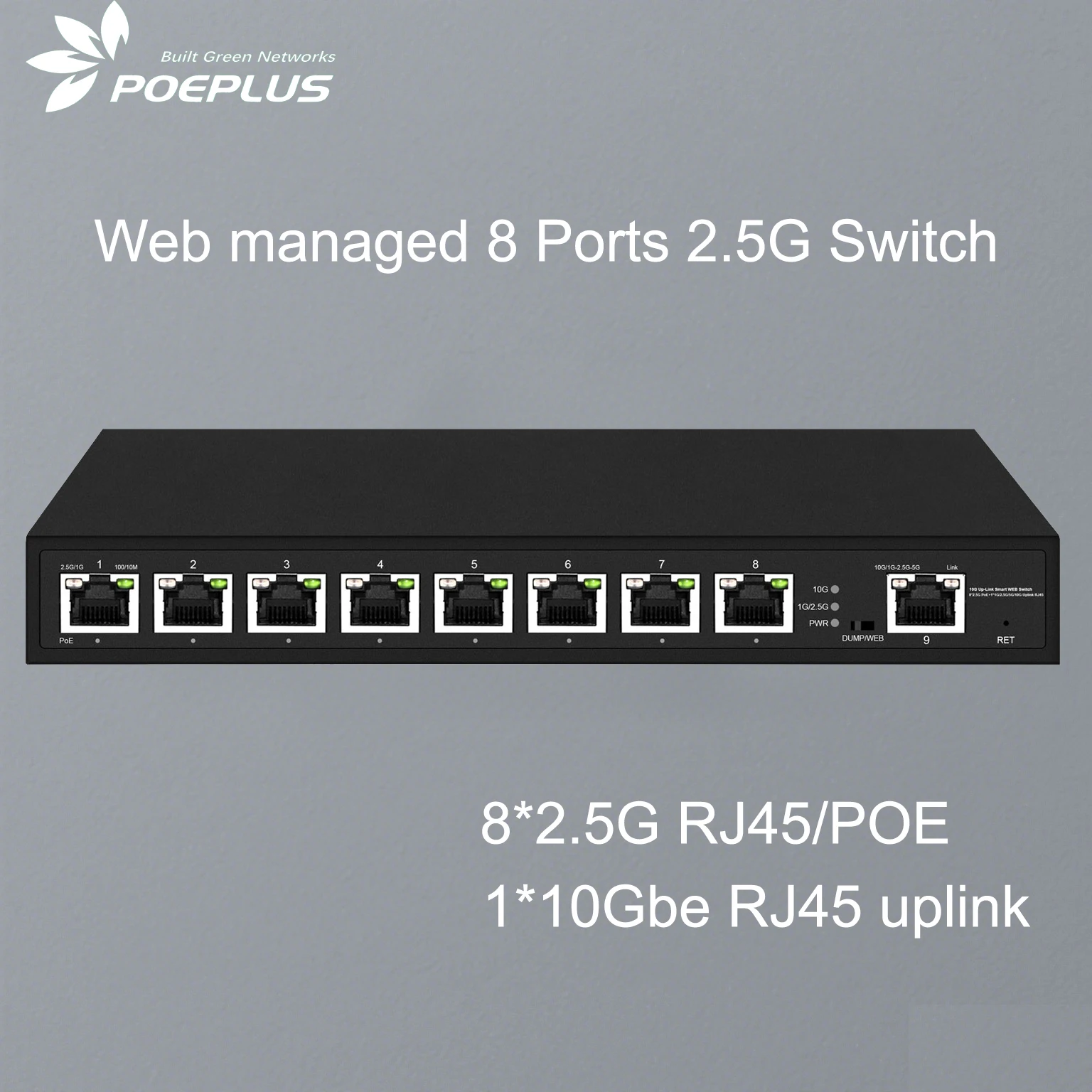 Web Managed Full 10Gbe RJ45 Uplink 8-Port 2.5Gbe Multi-Gigabit POE Switch for Network Expansion And Enhanced Speed