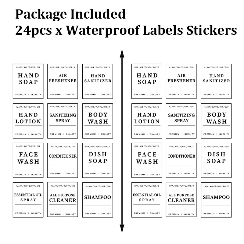 24 PCS Lotion Label Sticker Bathroom Labels Sticker Waterproof Shampoo Conditioner Body Wash Shower Soap Dispenser Labels
